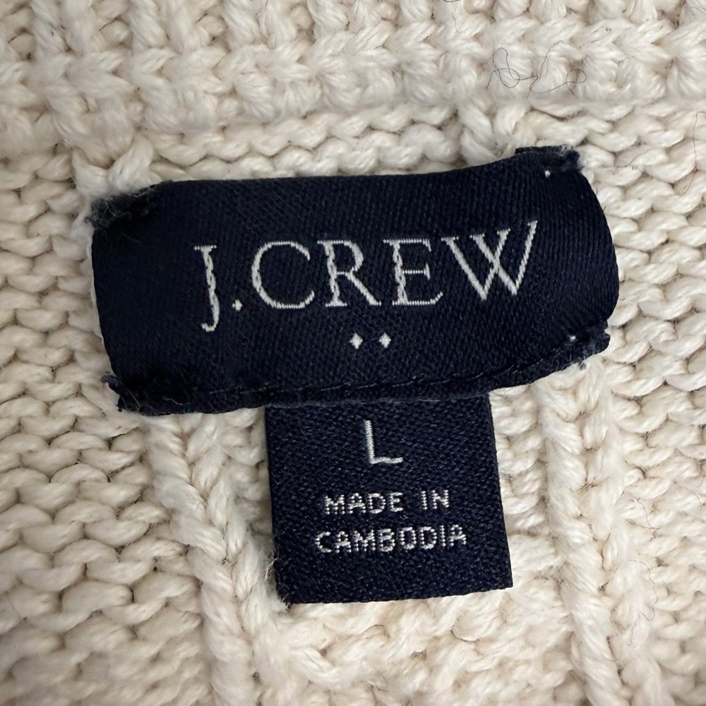 J.Crew Cable Knit Sweater Cream Ivory 100% Cotton Long Sleeve Size L - Picture 6 of 11